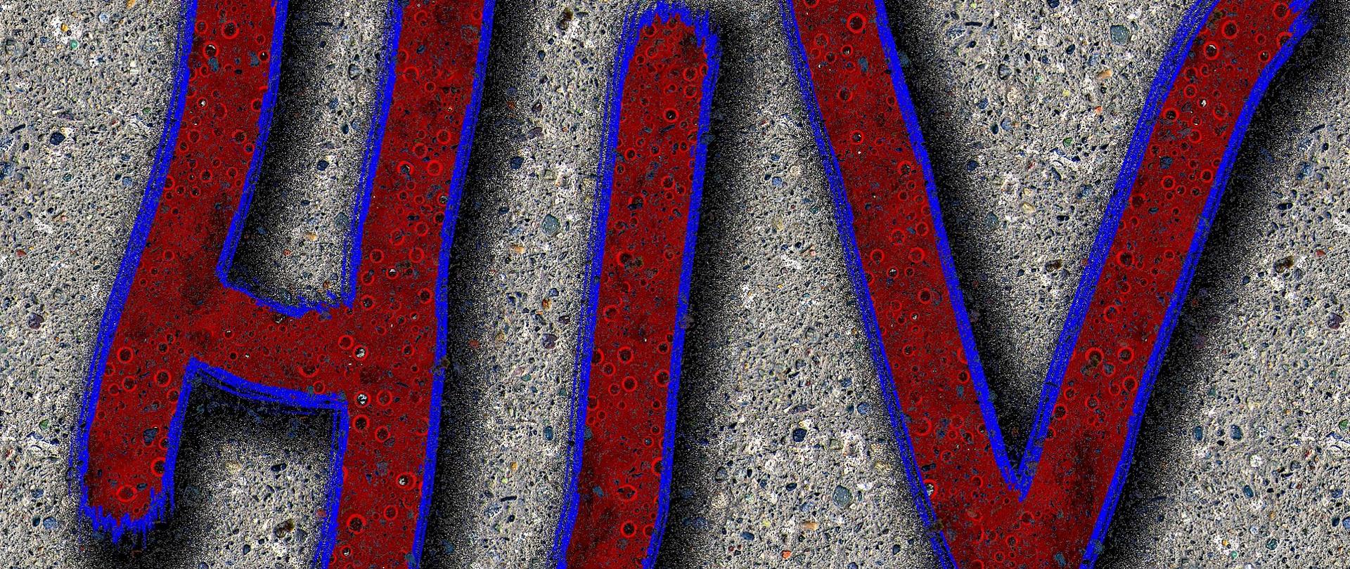 Czerwony napis HIV na szarym tle