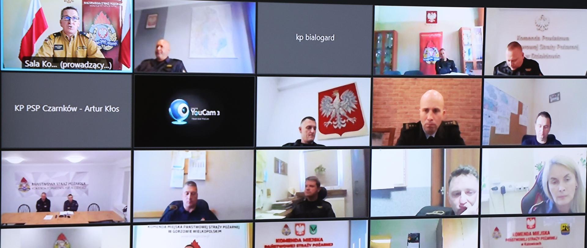 Ekran wideokonferencyjny. W oknach uczestnicy wideokonferencji