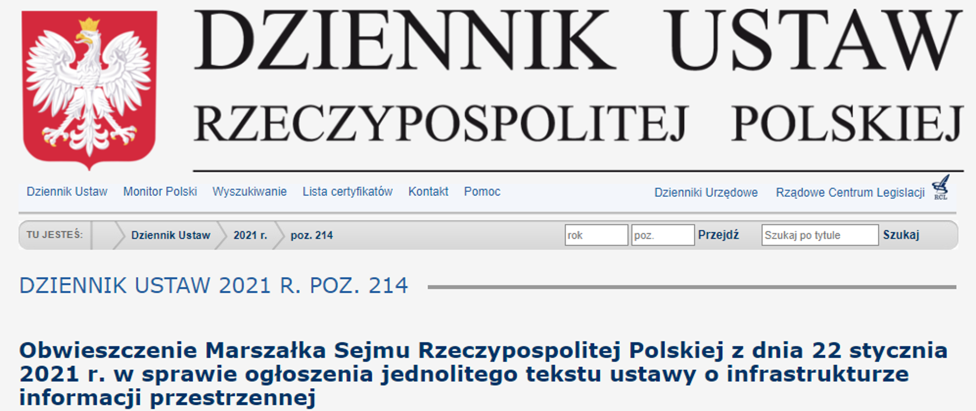 Zrzut z dziennika ustaw RP.