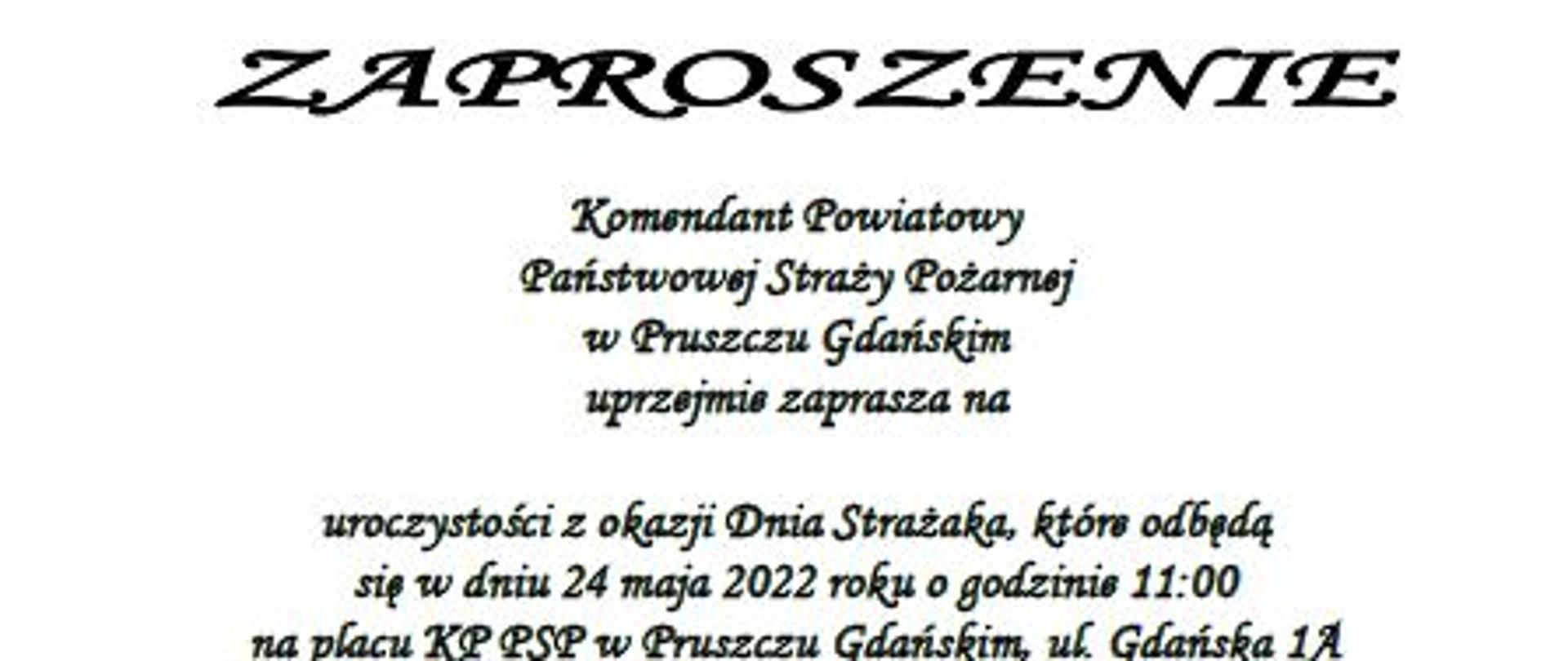 ZAPROSZENIE NA POWIATOWE OBCHODY DNIA STRAŻAKA