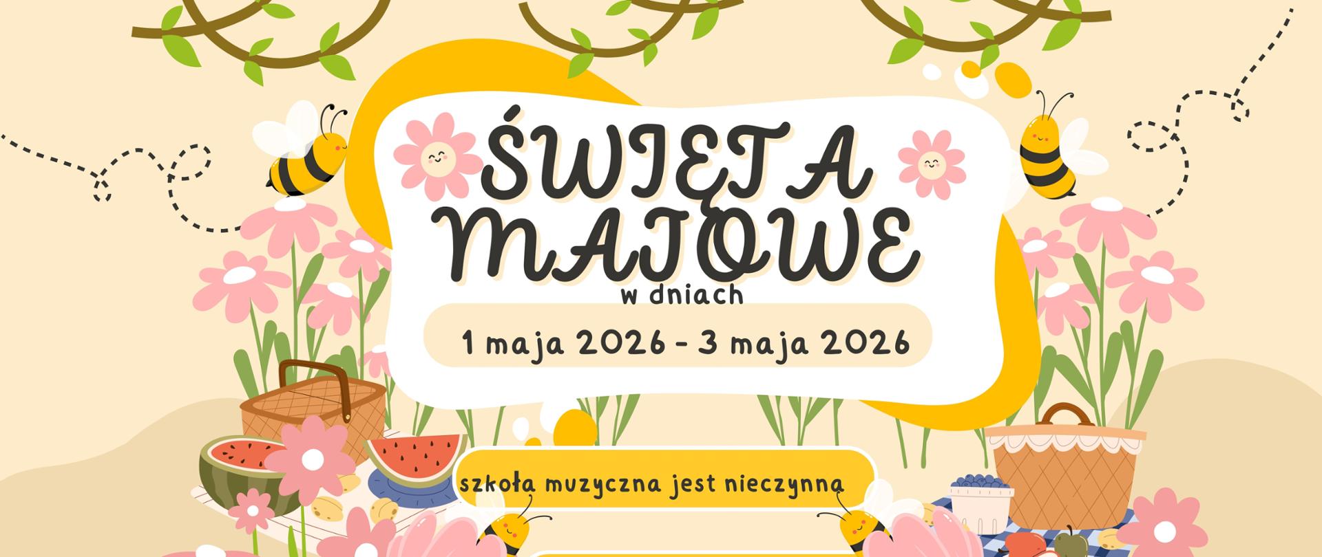Żółty plakat z obrazkiem pikniku
