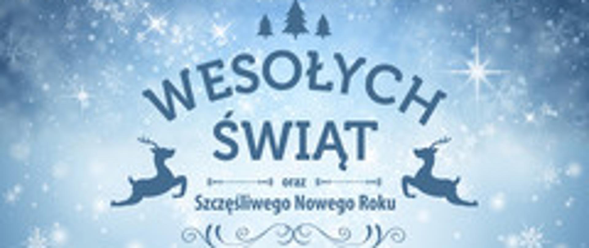 zdjęcie zimowy krajobraz z napisem wesołych świąt 