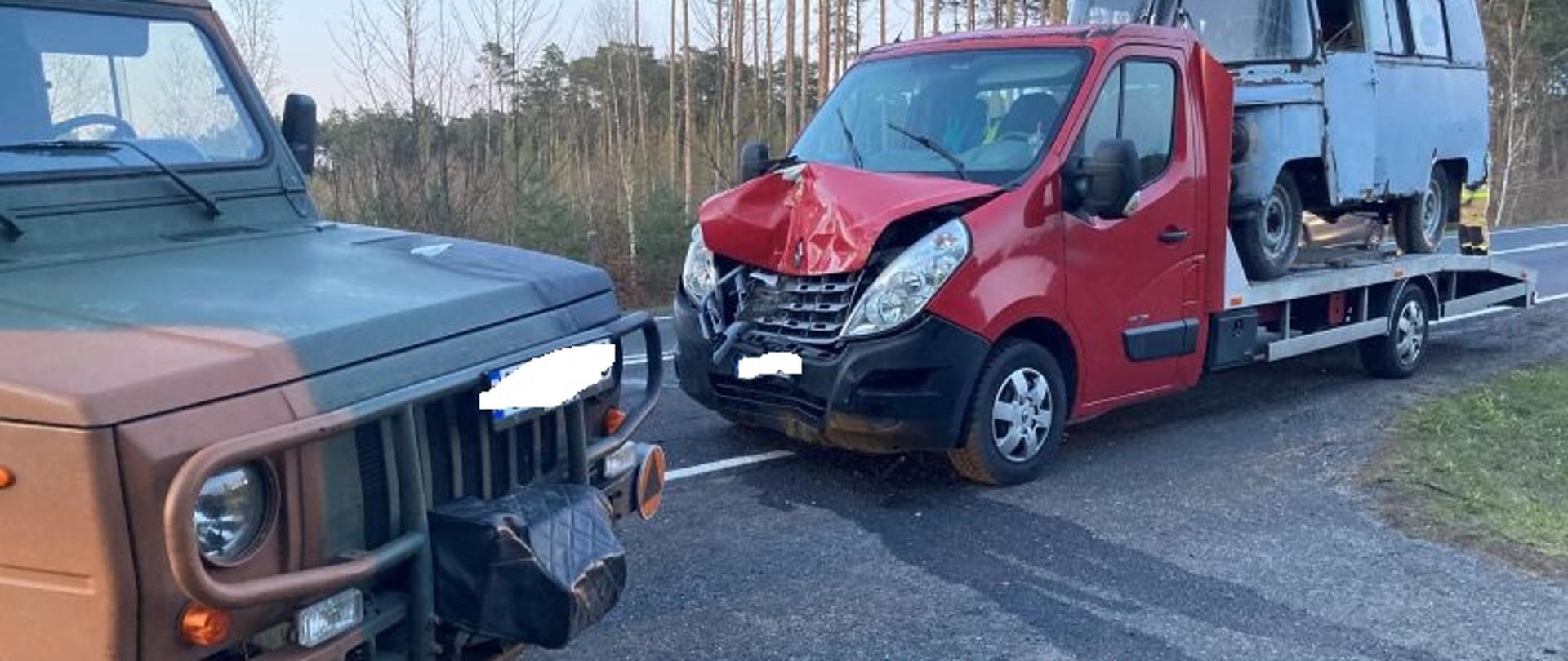 Auto laweta rozbity przód pojazdu oraz.Honker uszkodzony bok