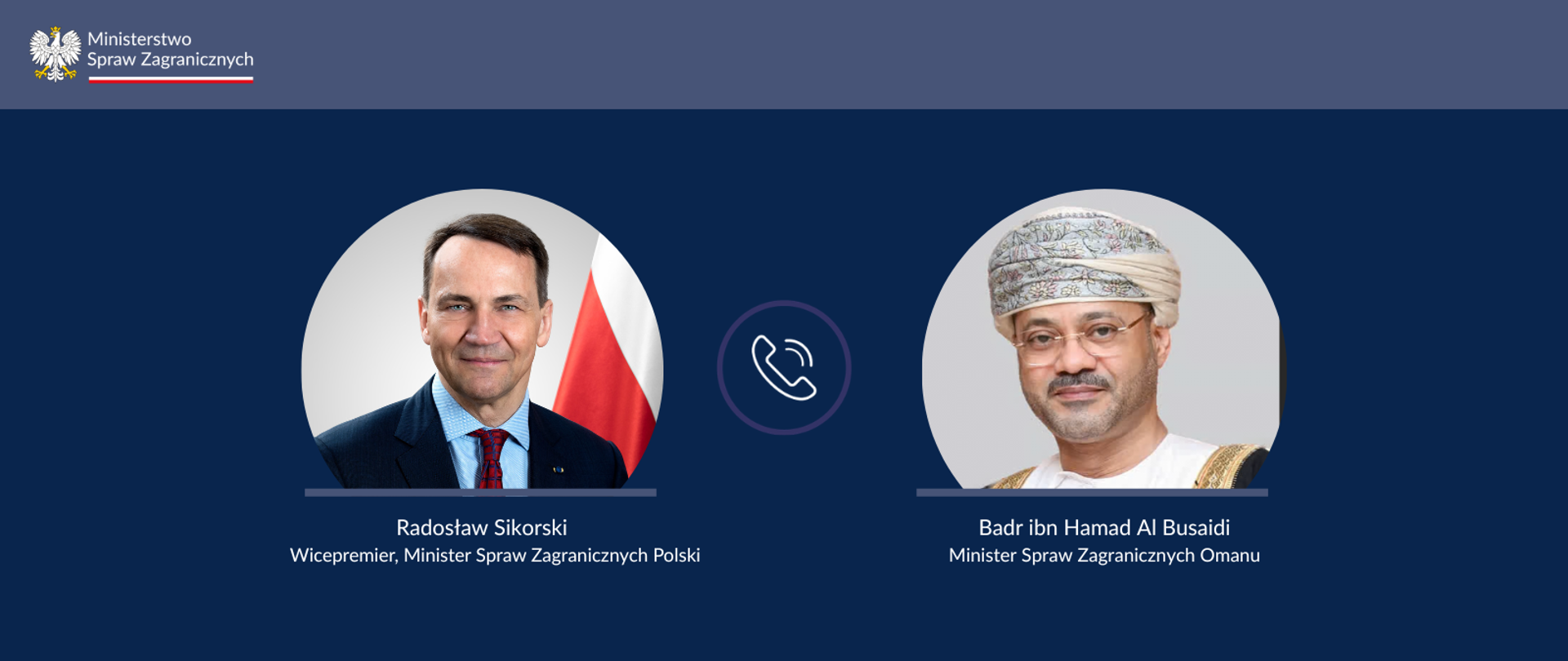 Na niebieskim tle, dwa zdjęcia. Pomiędzy ikona słuchawki telefonicznej.