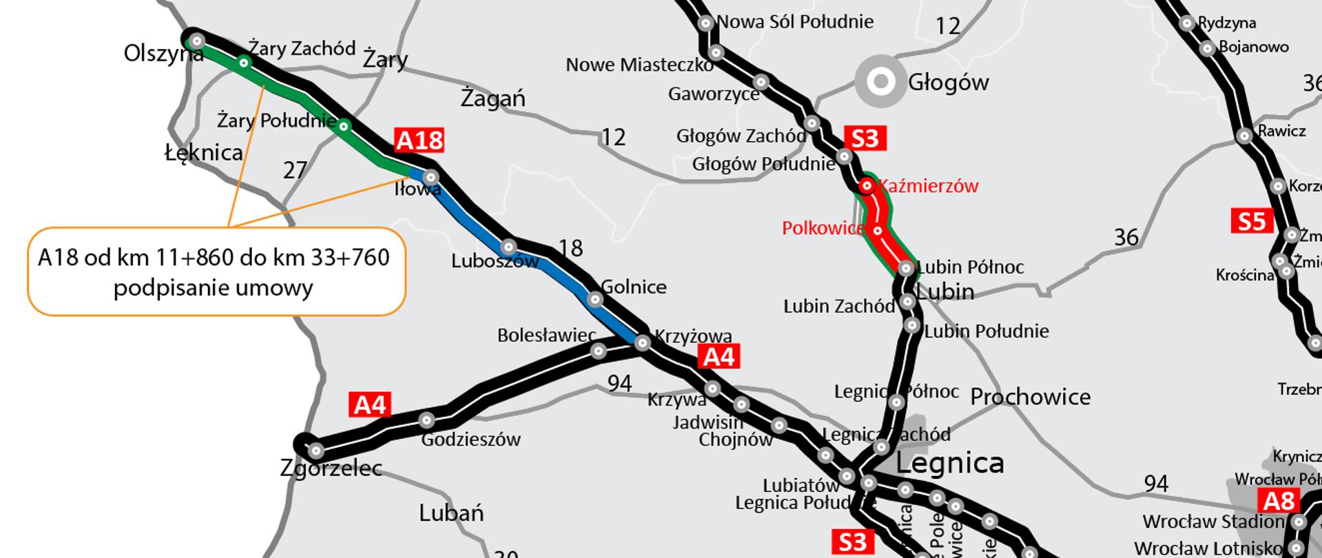 Droga A18 - mapa