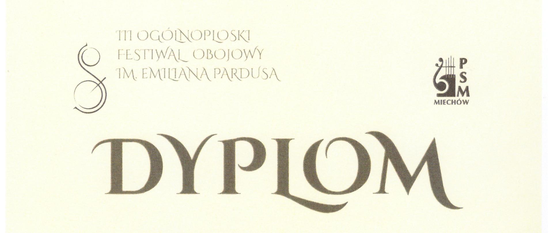 Na beżowym tle napis III Ogólnopolski Festiwal Obojowy podczas którego Aniela De Lorm zdobyła II miejsce.