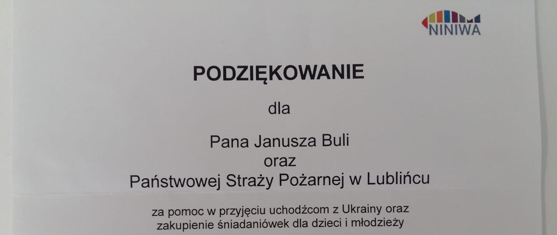 Zdjęcie z treścią podziękowania