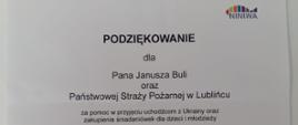 Zdjęcie z treścią podziękowania.