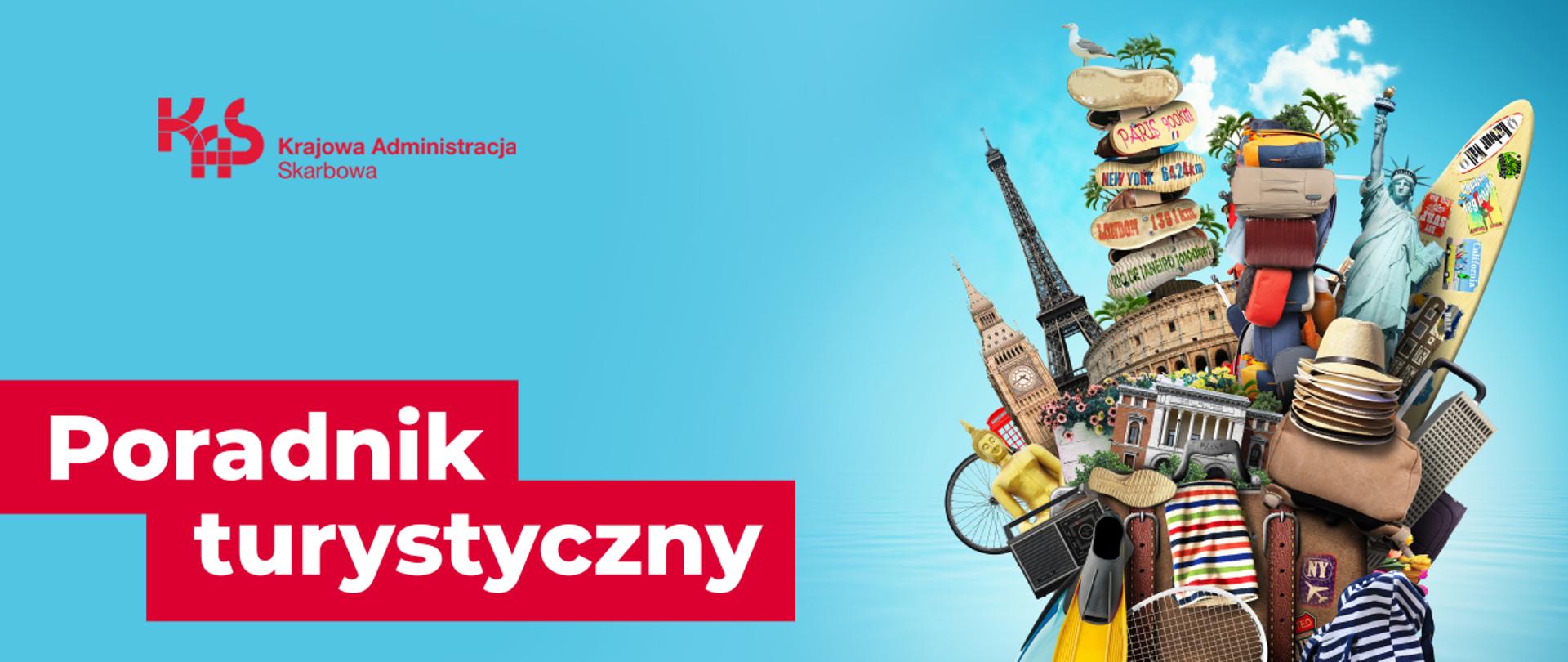 Zdjęcie z bagażami, napis Poradnik turystyczny.