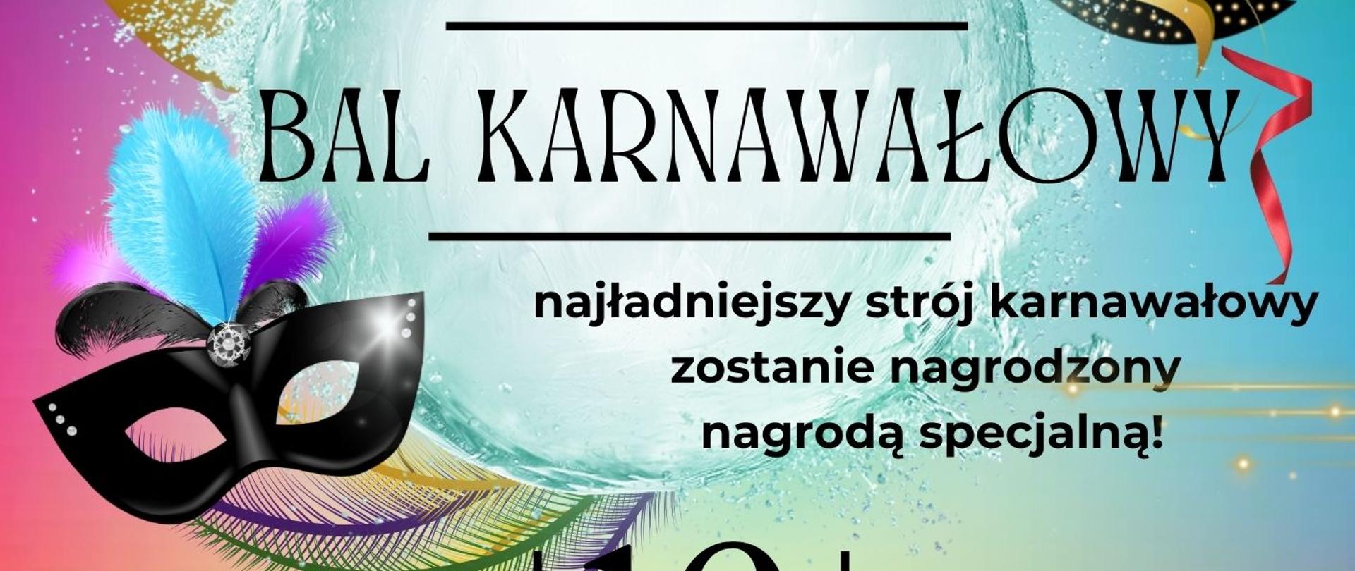 kolorowy plakat z balonami i maską karnawałową
