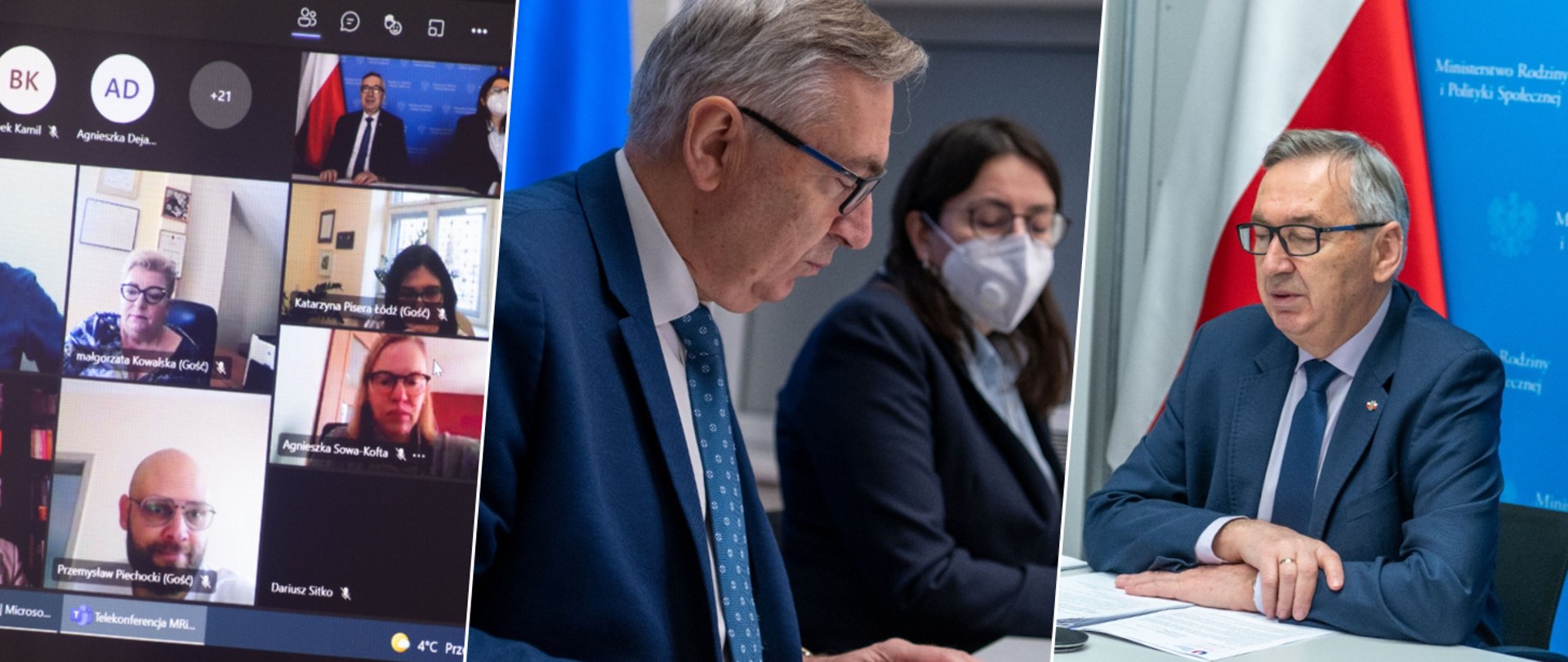 Minister Stanisław Szwed podczas wideokonferencji z przedstawicielami Krajowego Komitetu Rozwoju Ekonomii Społecznej i Rady Zatrudnienia Socjalnego. 