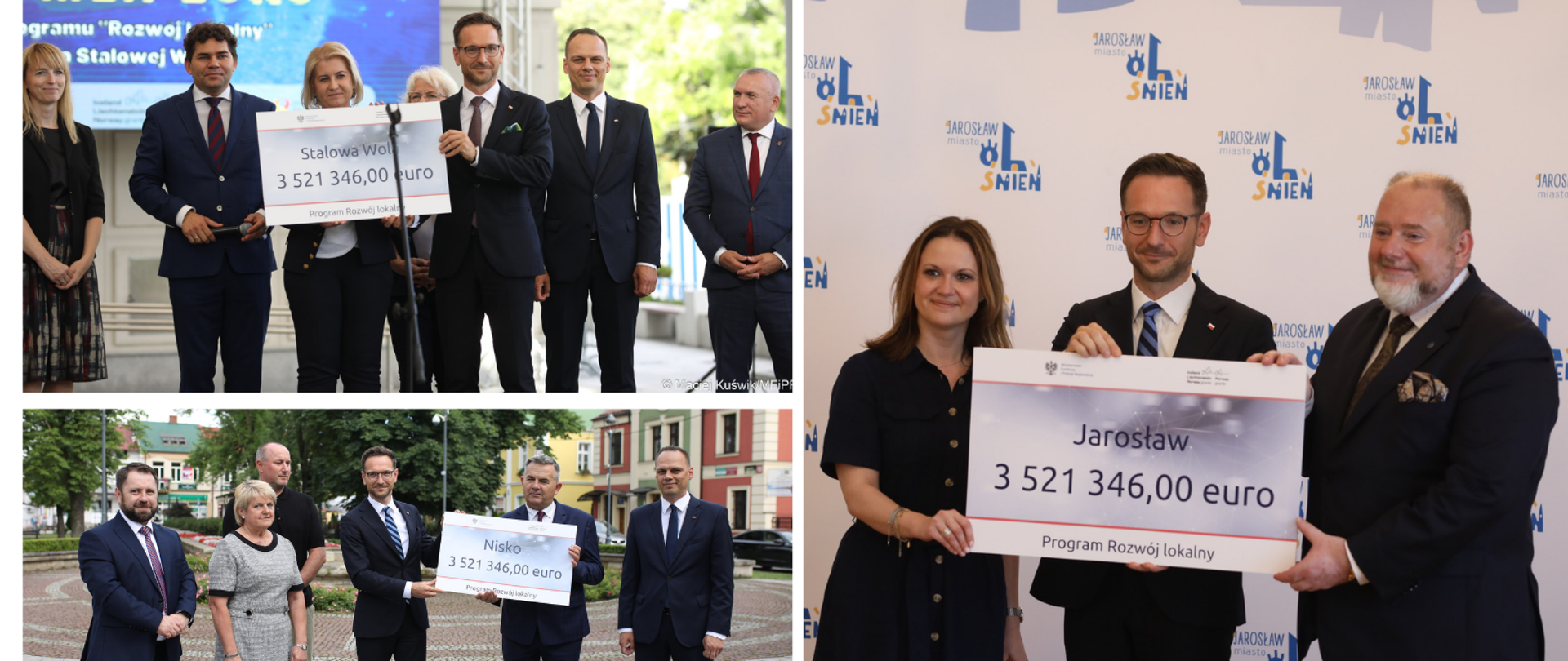 Minister Buda wręcza samorządowcom z Jarosławia, Niska i Stalowej Woli czeki 