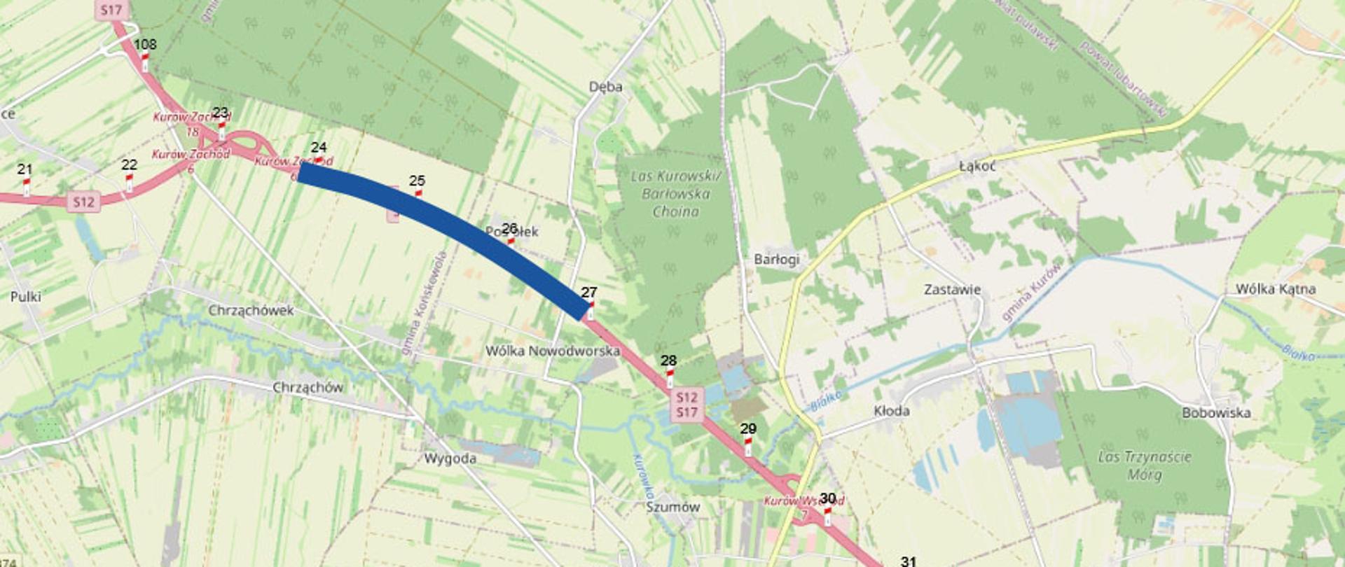 Remont obejmuje 3-kilometrowy odcinek drogi ekspresowej S12 między węzłami Kurów Zachód a Kurów Wschód