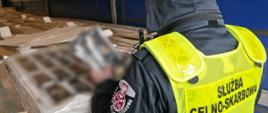 Funkcjonariusz wewnątrz naczepy przy ładunku
