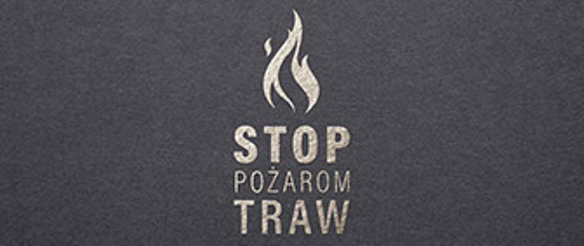 Obraz przedstawia logo kampanii stop pożarom traw. Nad napisem symboliczny płomień.