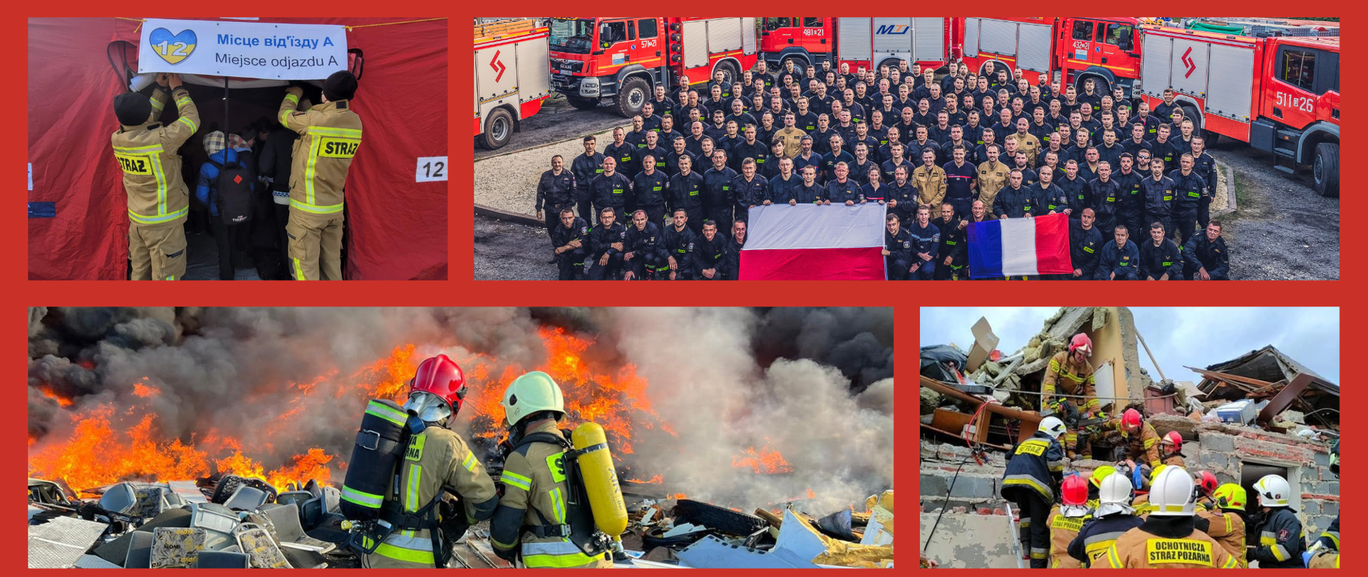 Kolaż 6 zdjęć z akcji oraz obchodów 30lecia PSP