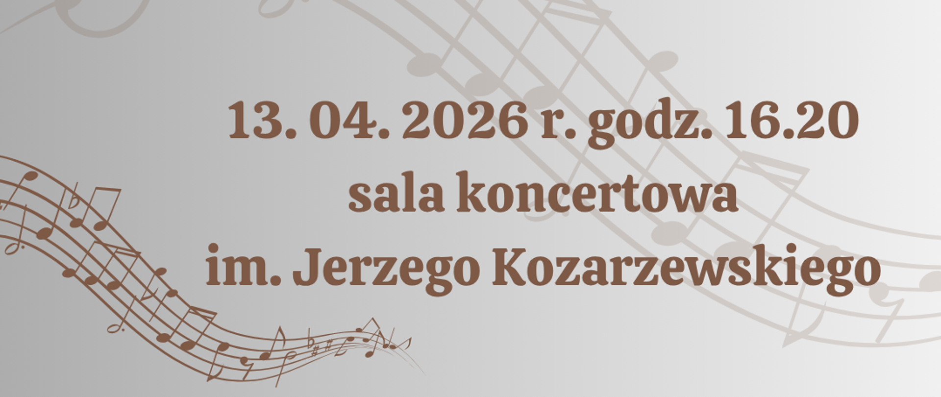 Plakat jasnoszare tło w tle półprzezroczyste pięciolinie artystycznie powyginany z kluczem wiolinowym znakami przykluczowymi oraz nutkami centralnie zdjęcie klawiatury fortepianu ujęcie z boku z dłonią prawdopodobnie dziecięcą wczepioną w klawisze napisy państwa szkoły z życia pierwszego i drugiego stopnia im Witolda Lutosławskiego w Nysie zapraszam na koncert Pianistów z PSM pierwszego stopnia imienia Ignacego Jana Paderewskiego w Głubczycach oraz z PSM pierwszego stopnia im Witolda Lutosławskiego w Nysie 13 kwietnia 2026 godzina 16:20 sala koncertowa im Jerzego Kozarzewskiego w lewym górnym rogu logo Nyskiej szkoły według ustalonego znaku w prawym górnym rogu logo u wszystkich szkoły według ustalonego znaku