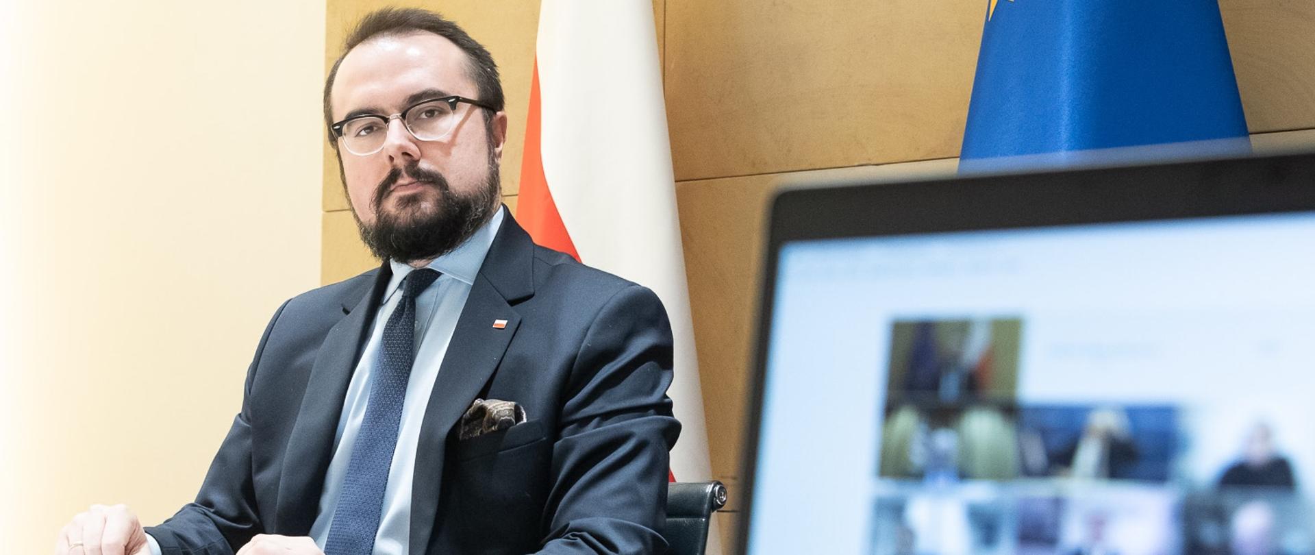 2021.02.11 Warszawa . Minister Pawel Jablonski . Wideokonferencja koordynatorow incjatywy trojmorza .
Fot. Tymon Markowski / MSZ