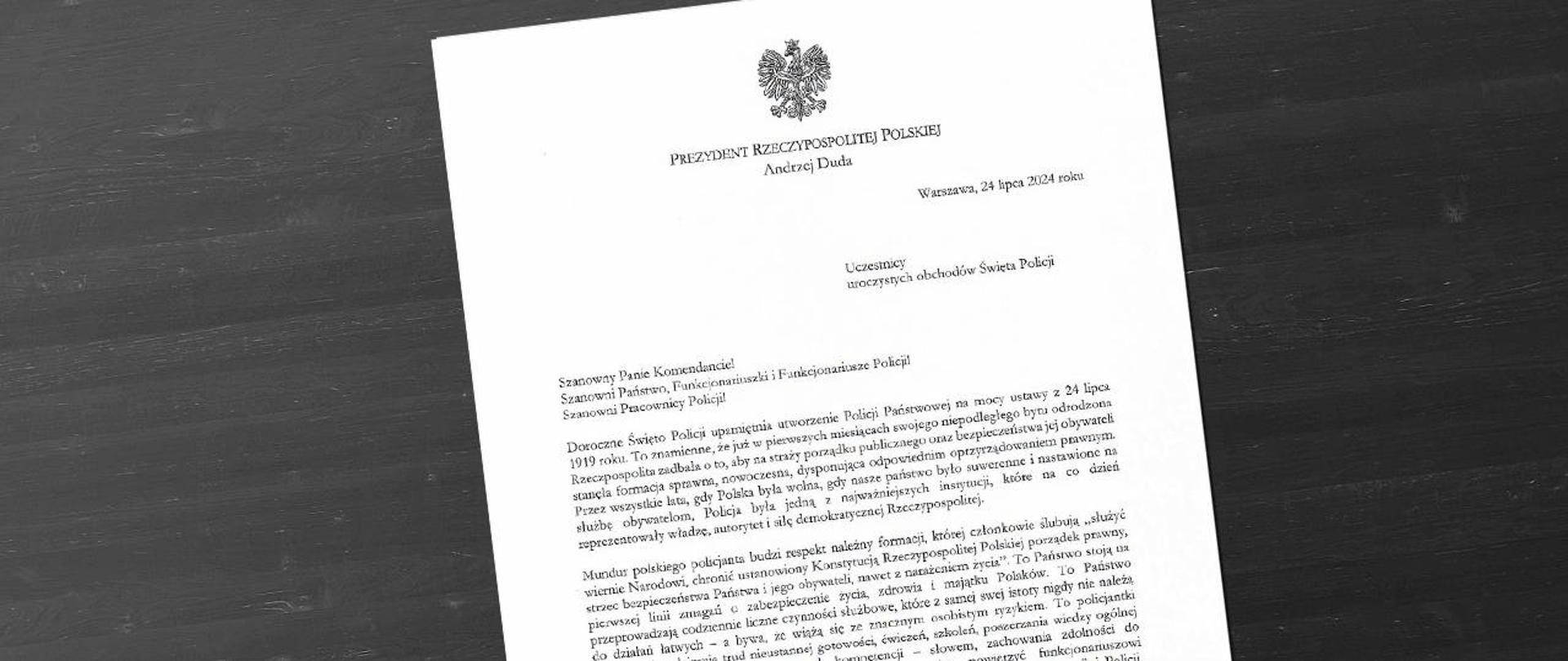 List Prezydenta RP Andrzeja Dudy