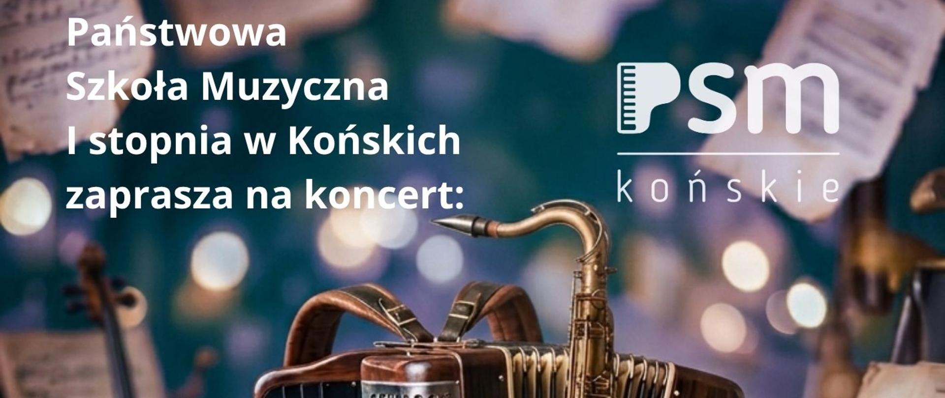 baner z instrumentami w tle informujący o koncercie