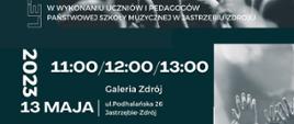 Granatowe tło na nim zdjęcia tańczących na koncercie ludzi. Białe napisy informujące o szczegółach wydarzenia.
13 maja 2023 godz. 11:00 12:00 13:00 Galeria Zdrój ul. Podhalańska 26, Jastrzębie-Zdrój