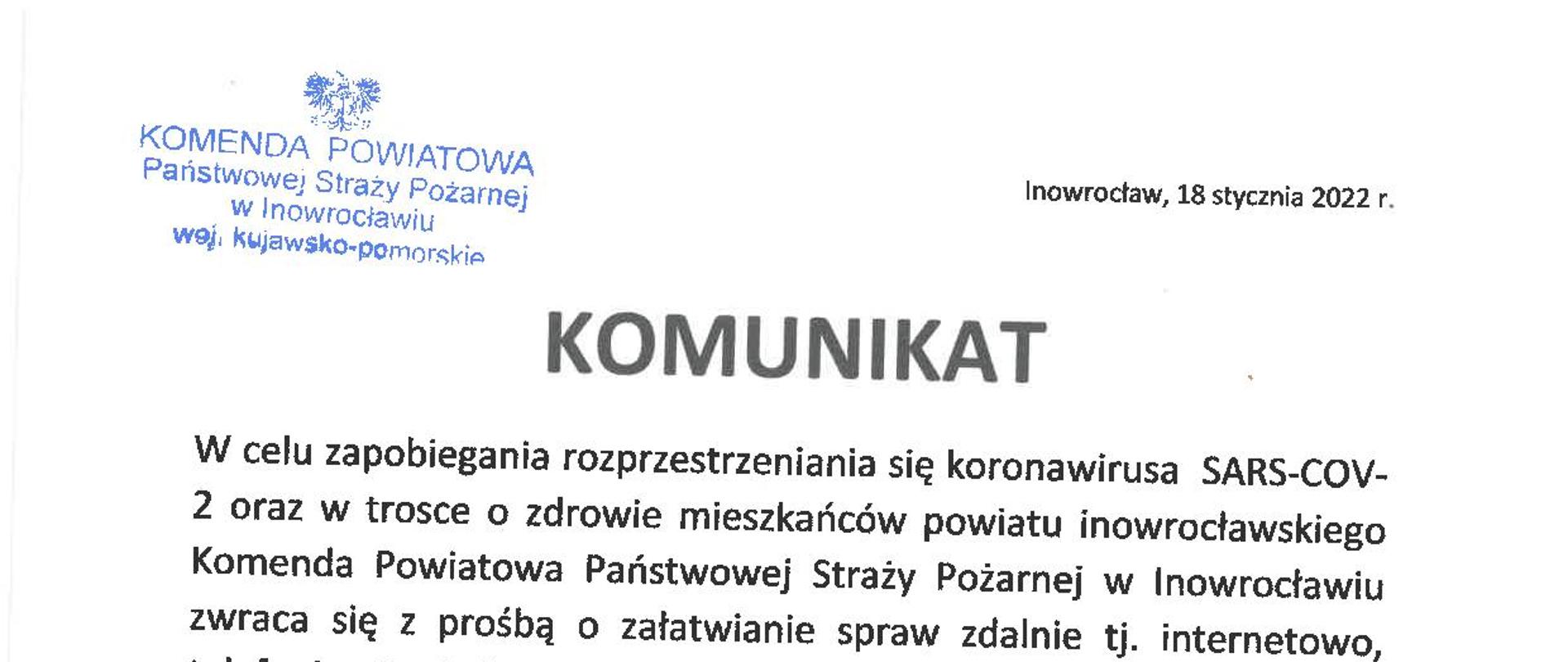 Komunikat SARS-COV-2