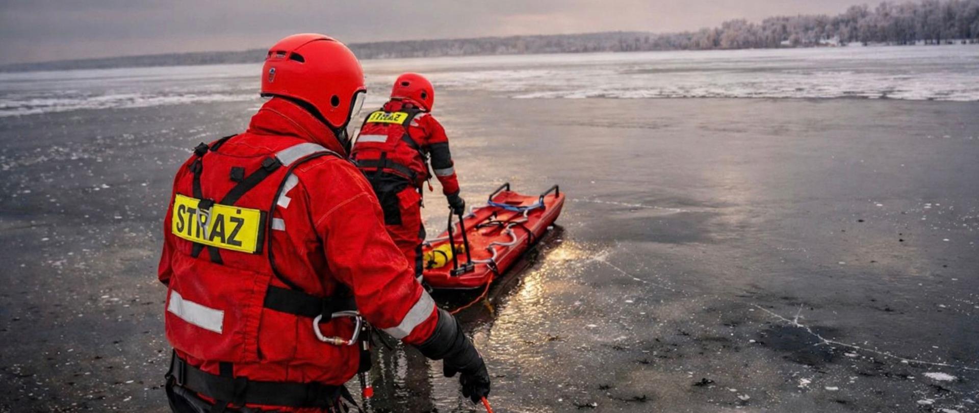 Strażacy ćwiczą na lodzie