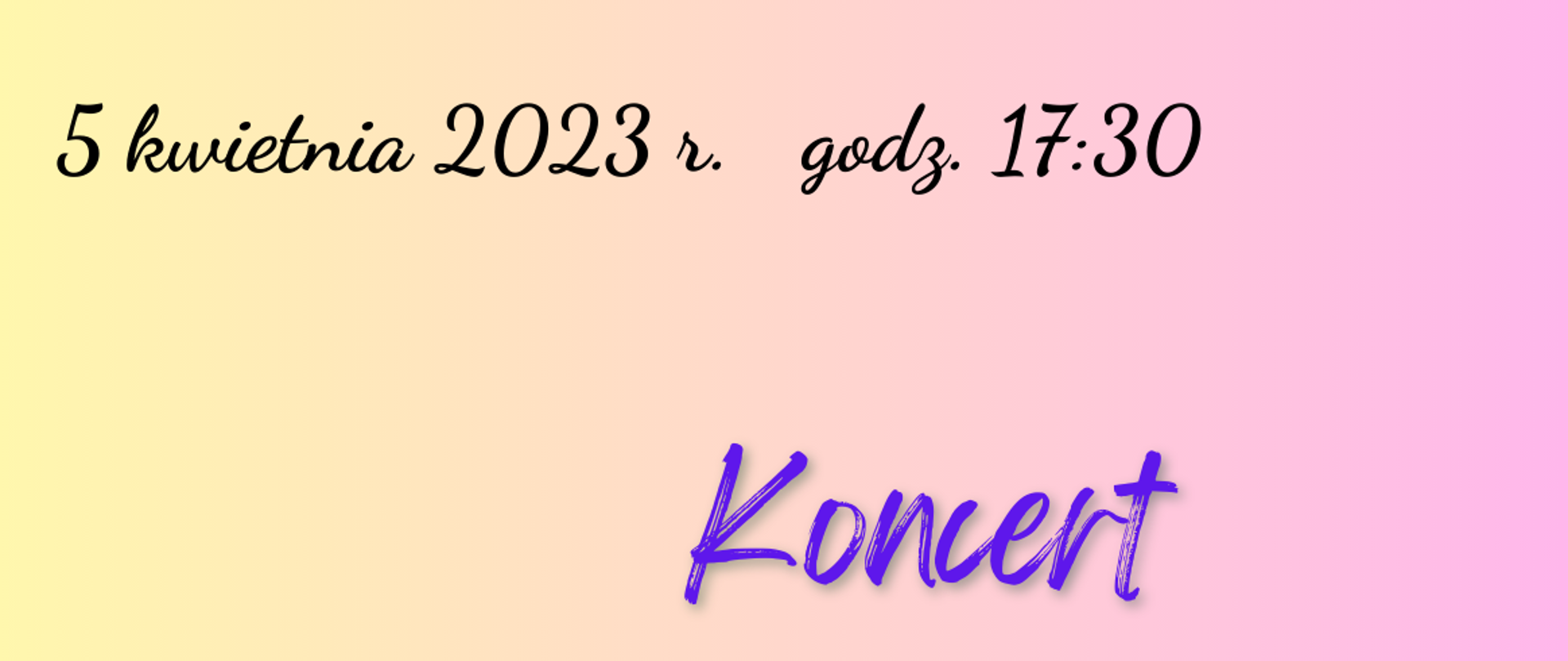 plakat koncertu uczniów klasy fortepianu i uczniów klasy skrzypiec z terminem 5 kwietnia 2023 r. godz. 17:30 z muzycznymi grafikami 