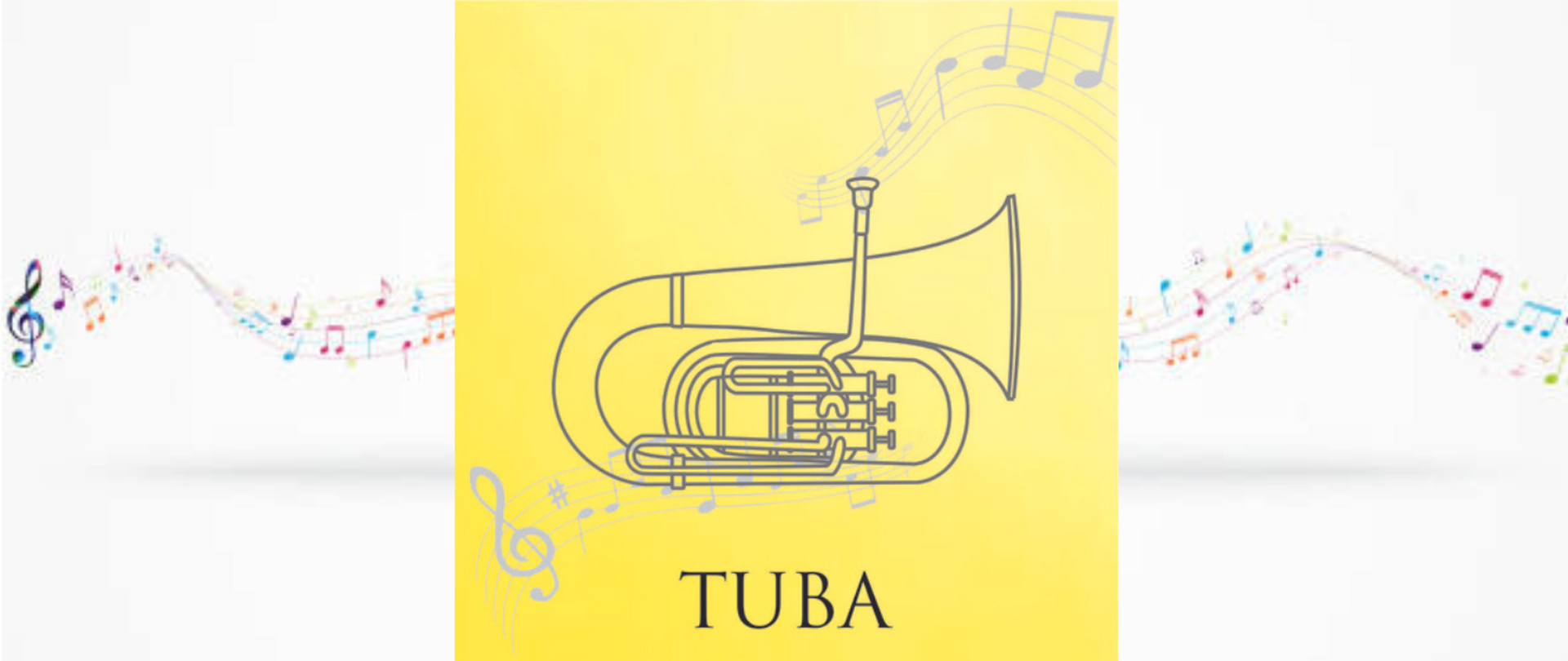 grafika przedstawiająca tubę na tle nut , pod grafiką instrumentu napis tuba