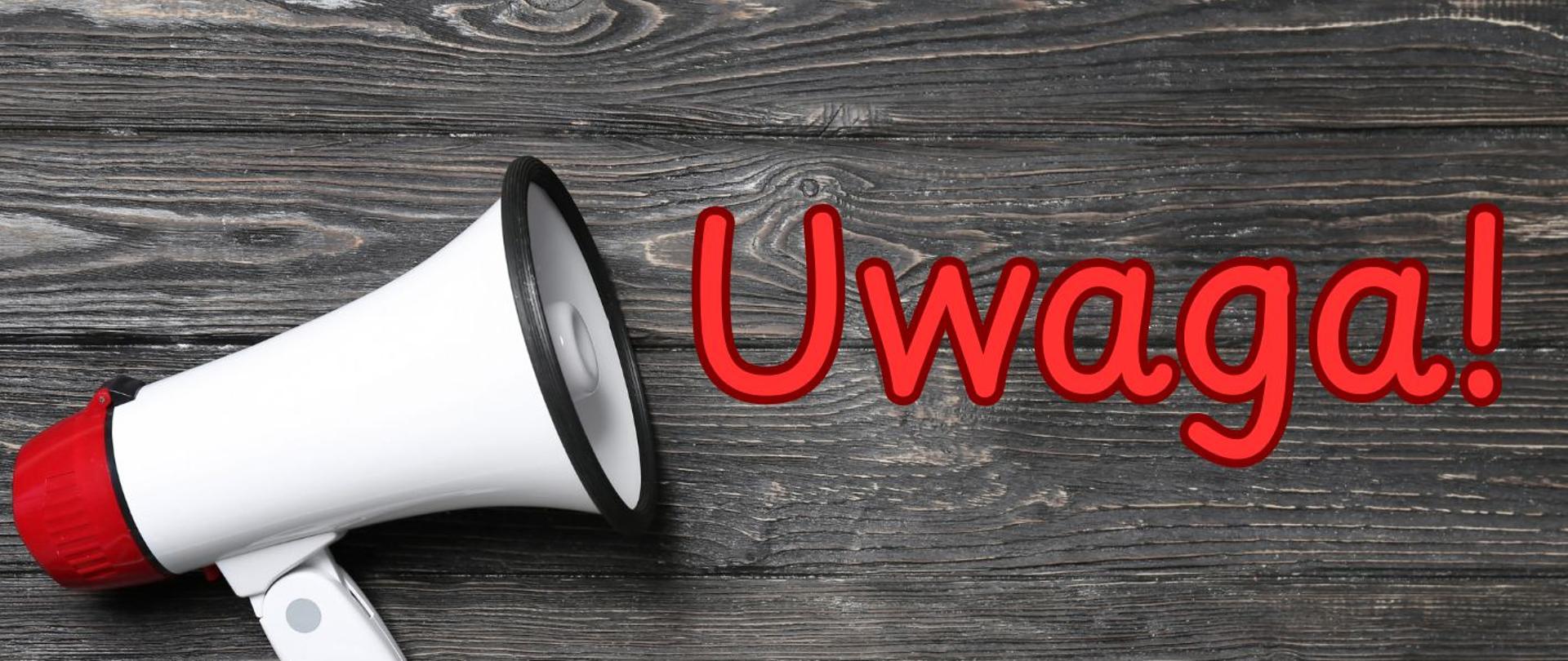 Kolorowe tła, megafony, tekst UWAGA!