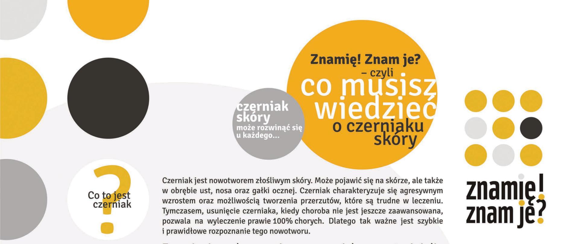 Na zdjęciu opisane są podstawowe informacje dotyczące czerniaka między innymi co to jest czerniak, jak się przed nim uchronić, jakie są jego rodzaje