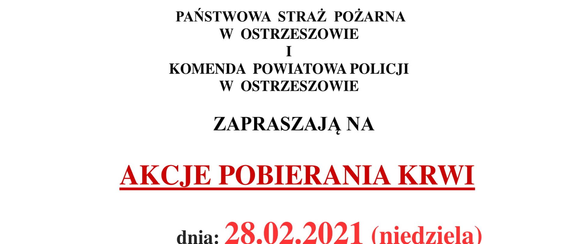 Zdjęcie przedstawia plakat informujący o zbiórce krwi w centrum krwiodawstwa i krwiolecznictwa w Kaliszu, Oddział terenowy w Ostrzeszowie.