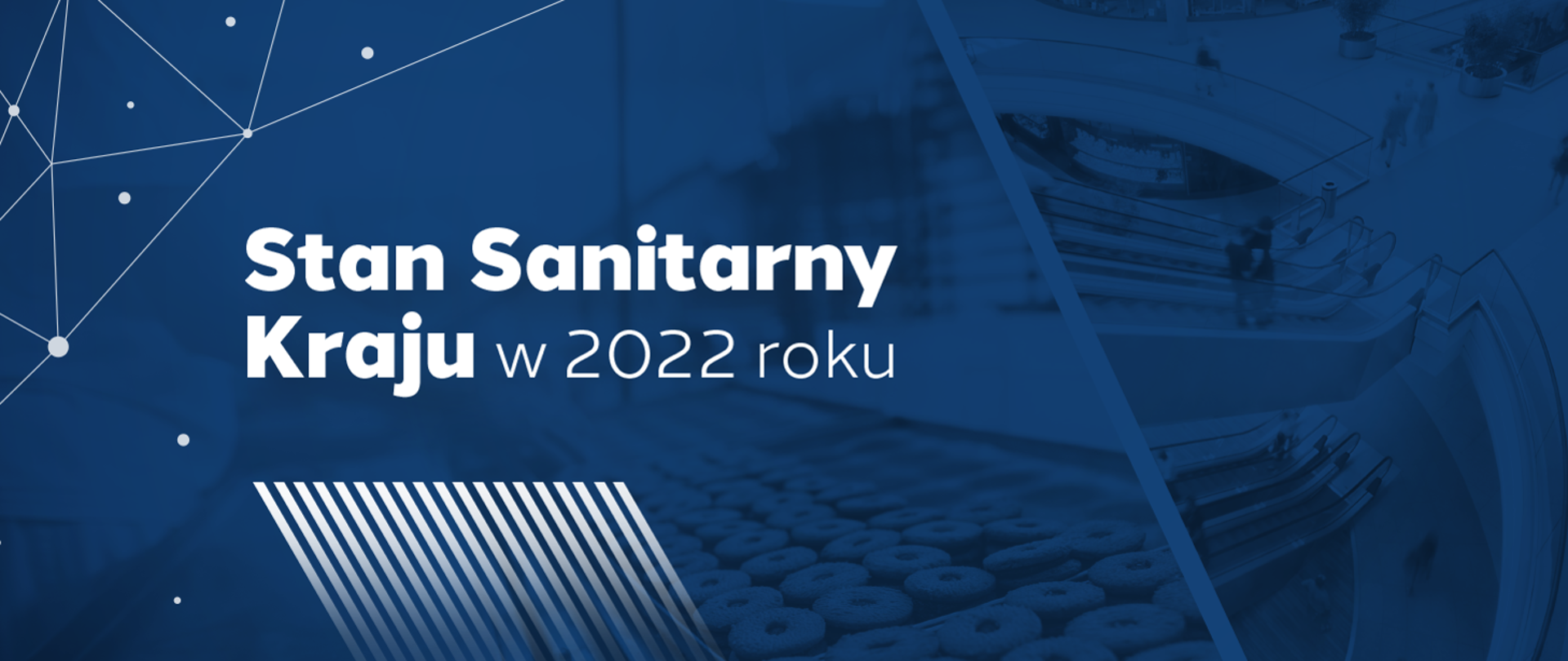 Biały napis: "Stan Sanitarny Kraju w 2022 roku" na granatowym tle