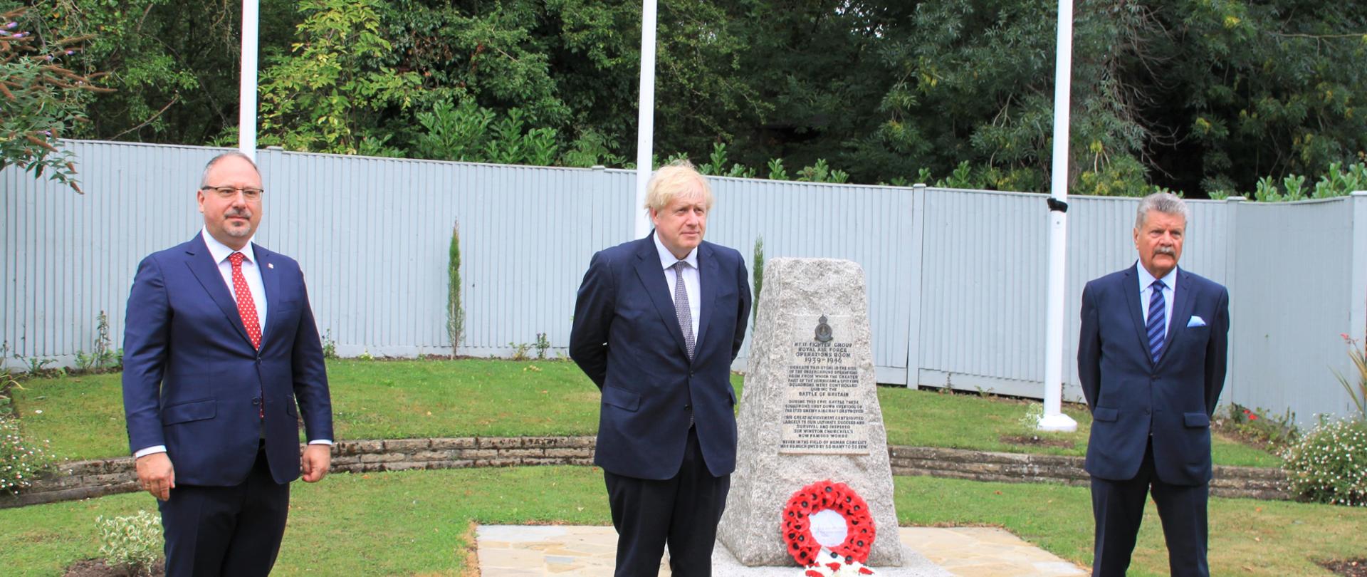 PM Boris Johnson, Ambassador Arkady Rzegocki and Councillor Ray Puddifoot at the Battle of Britain Bunker