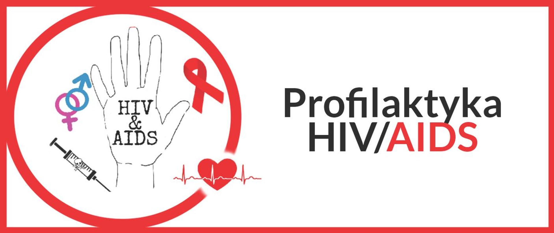 baner Profilaktyka HIV/AIDS rysunek dłoni z napisem hiv/aids