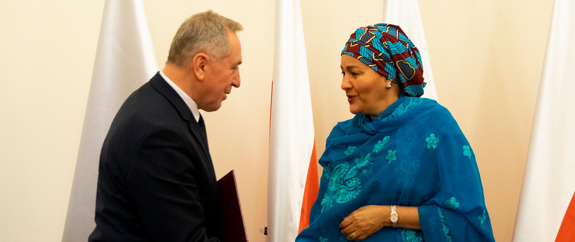 Zastępca Sekretarza Generalnego ONZ, Amina Mohamed, i minister środowiska Henryk Kowalczyk