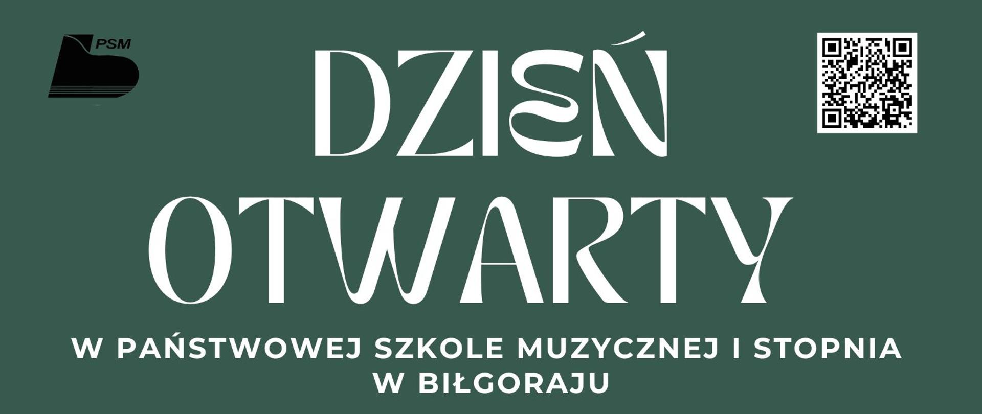 Budynek szkoły z lotu ptaka, zielono-żółte elementy graficzne ozdoby, żółte litery.