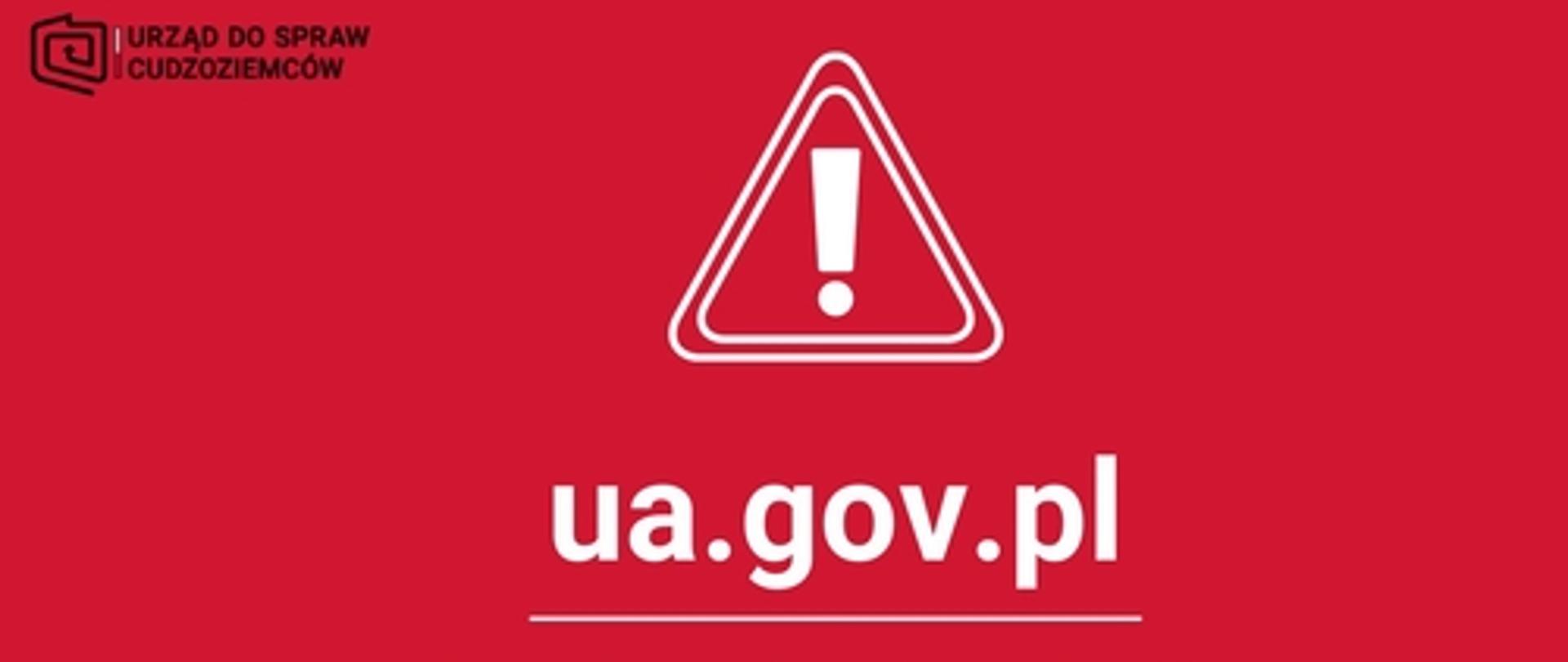 urząd do spraw cudzoziemców - czerwone tło na nim adres strony internetowej ua.gov.pl