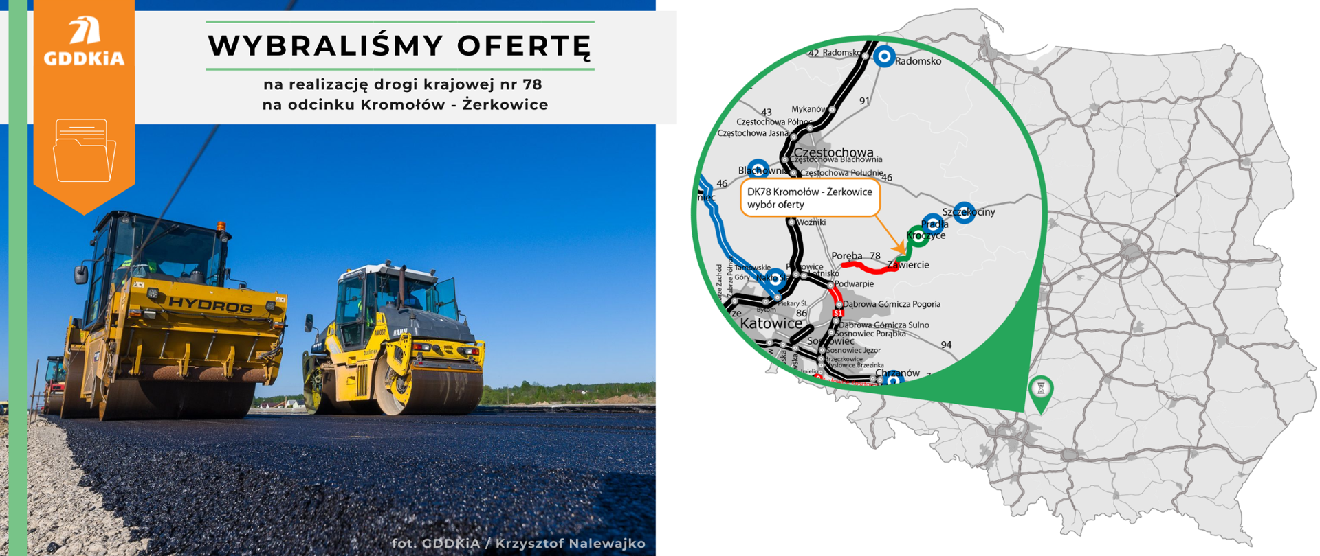 Mapa stan zaawansowania inwestycji: DK78 Kromołów - Żerkowice