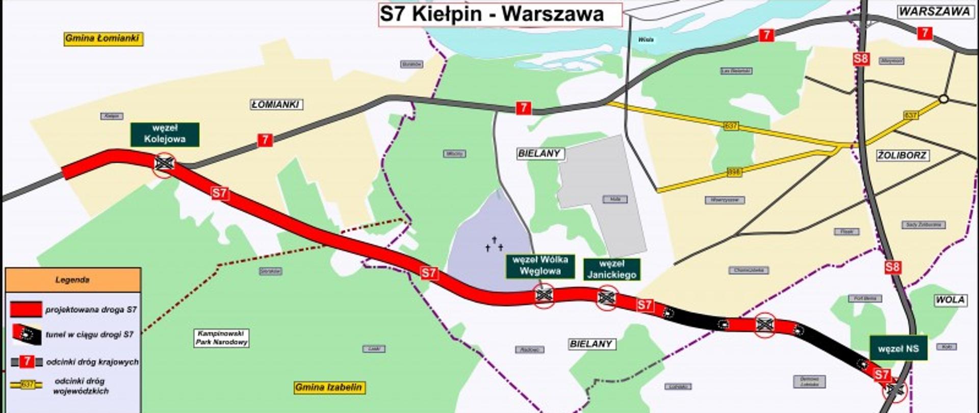 S7 Kiełpin-Warszawa - mapa