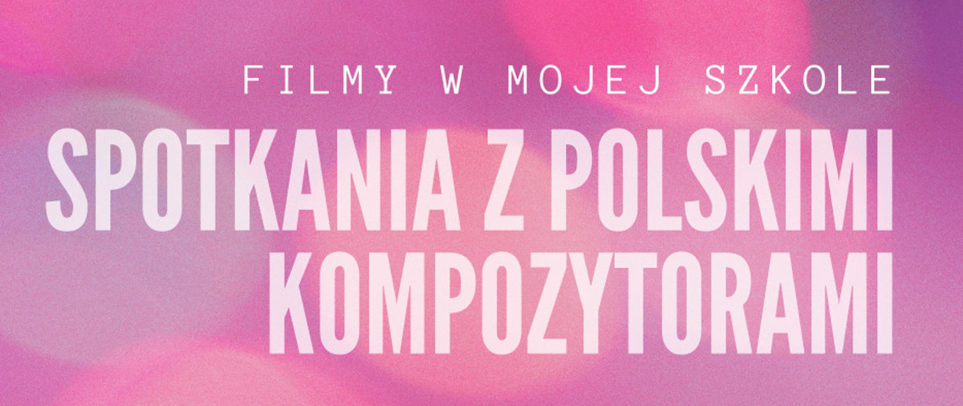 z lewej strony grafiki przedstawiające kolorowe szpule filmowe oraz kamery, z prawej strony informacje związane z projekcją filmu, całość na różowym tle