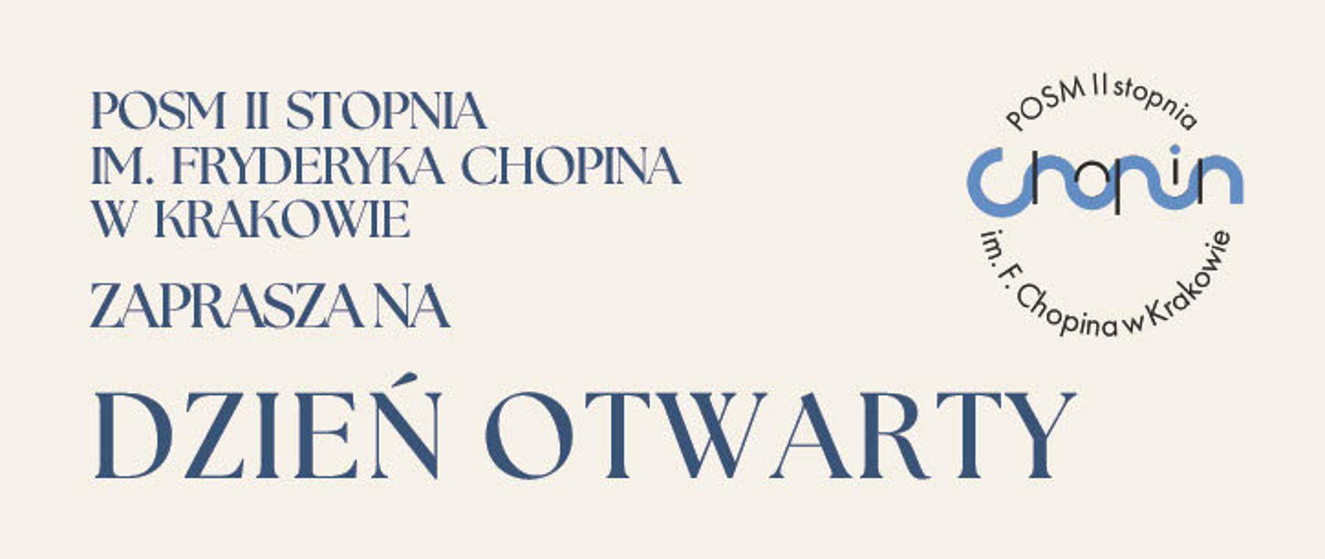 Plakat, jasne tło, grafika pięciolinii z nutami; tekst: Dzień otwarty, zapraszamy na otwarte lekcje, sobota, 7 marca 2026 r.