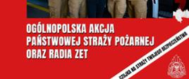 Baner promujący ogólnopolską akcję „Czadowa Straż”. Po lewej stronie strażak w pełnym umundurowaniu trzyma w dłoni biały czujnik czadu, a pod pachą czerwony hełm. Tło jest intensywnie pomarańczowe z dynamicznymi liniami. Po prawej stronie widnieje duży napis „CZADOWA STRAŻ” oraz hasło „ZAMONTUJ CZUJKĘ CZADU!”. Poniżej zdjęcie grupy strażaków i dziennikarki Radia ZET na tle wozu strażackiego, również prezentujących czujniki. Na dole informacja: „Ogólnopolska akcja Państwowej Straży Pożarnej oraz Radia ZET”