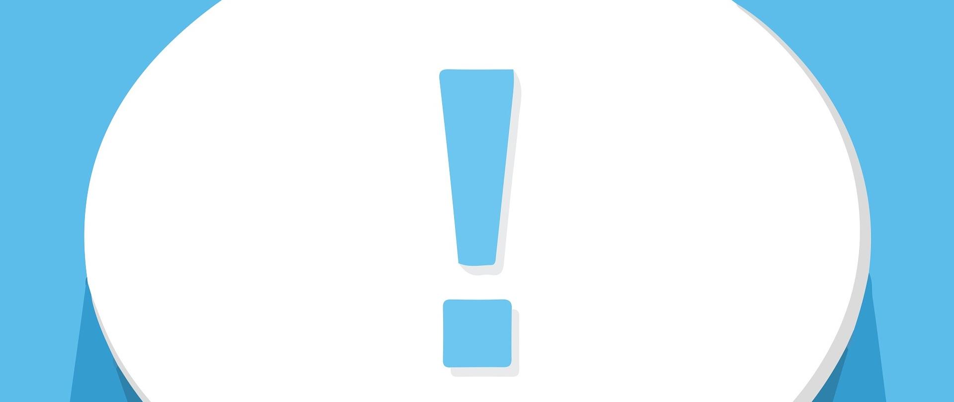 Niebieski wykrzyknik na białym tle