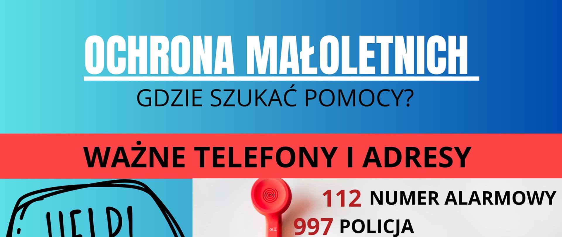 Kolorowy plakat z informacjami i telefonami alarmowymi