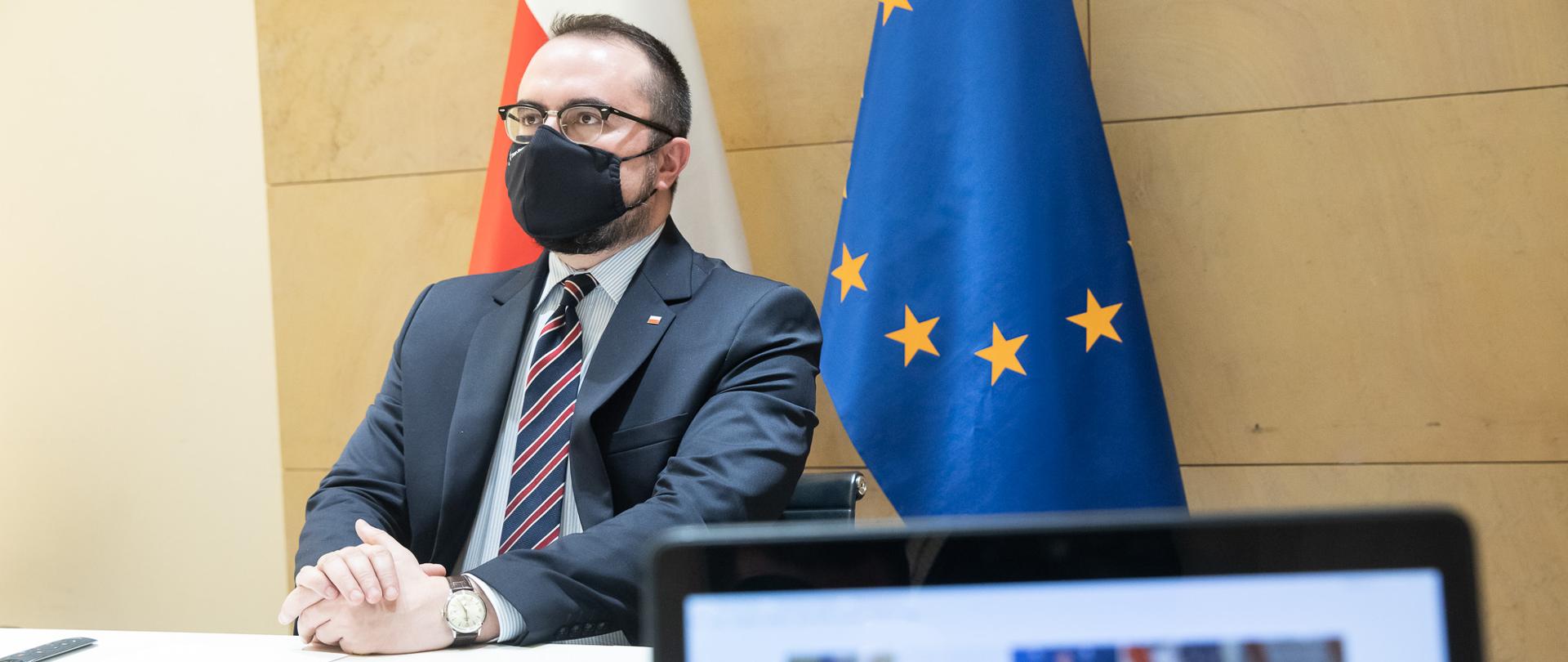 2021.01.22 Warszawa . Minister Pawel Jablonski . Wideokonferencja klimatyczna z John Kerry .Fot. Tymon Markowski / MSZ