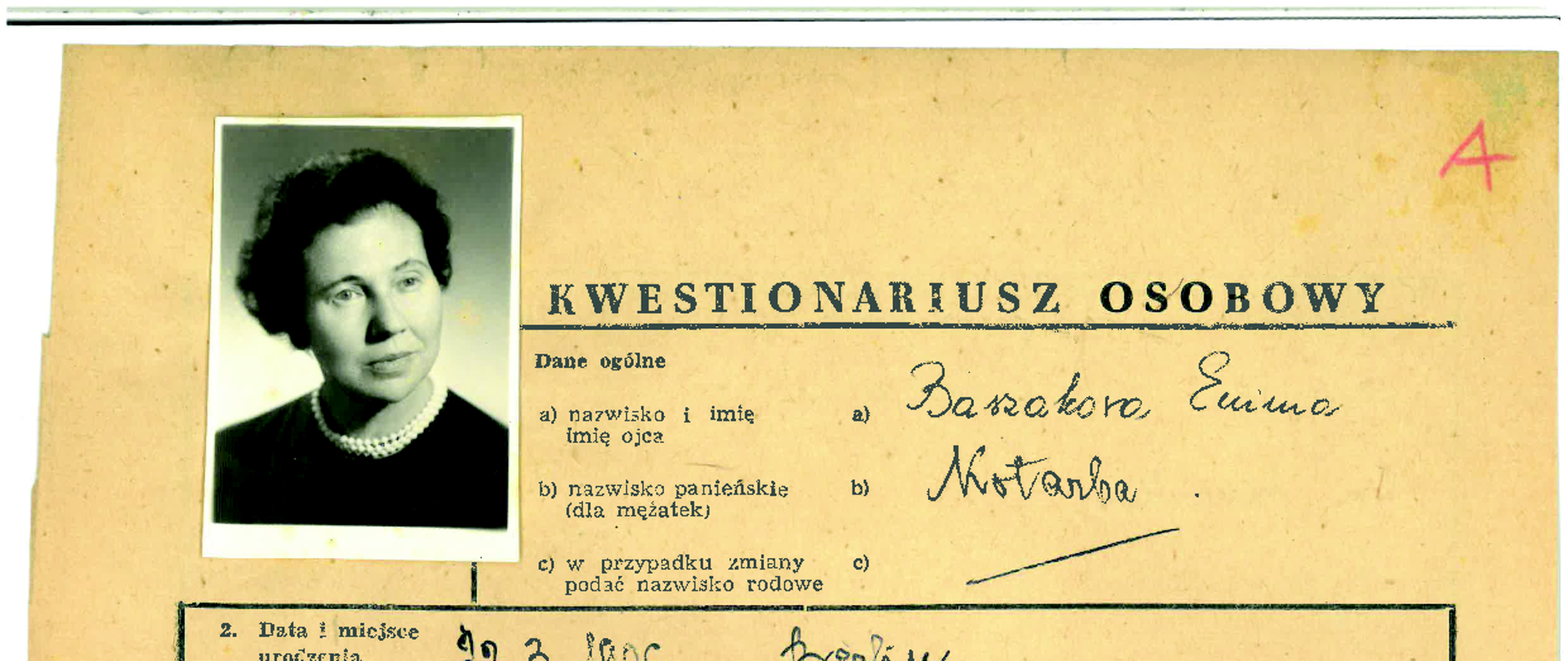 Emma Baszakowa kwestionariusz osobowy
