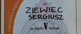 Dyplom za zajęcie 5 miejsca