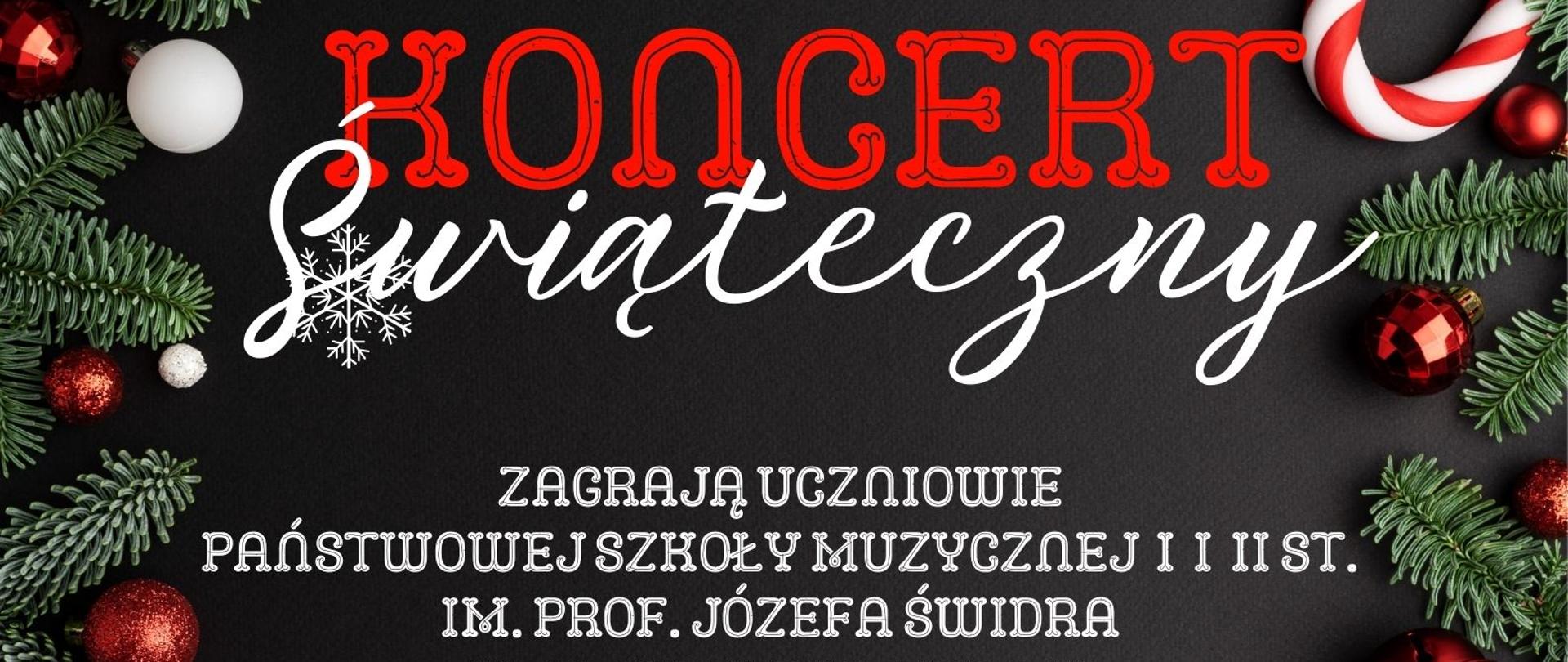Plakat informacyjny dotyczący koncertu świątecznego odbywającego się w dniu 20.12.2024 r. r. o godz. 17.00.