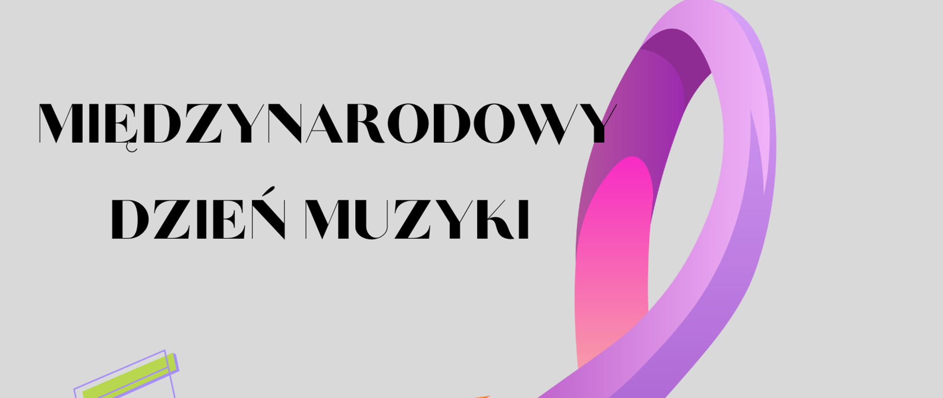 Zdjęcie przedstawia kolorową grafikę klucza muzycznego i nut na szarym tle oraz informację o koncercie z okazji Międzynarodowego Dnia Muzyki, który odbędzie się 1 października o godzinie 17.00 w budynku Państwowej Szkoły Muzycznej w Lubinie